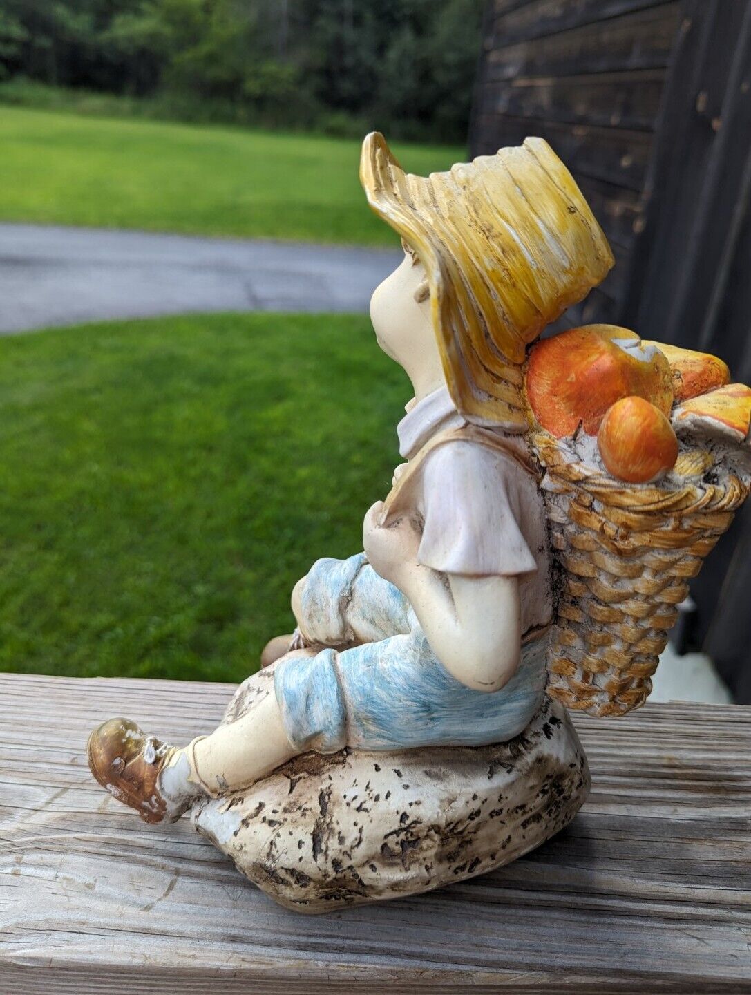 Large Tiered Daydreaming Innocent Young Homco Boy Sitting Down On Rock Figurine