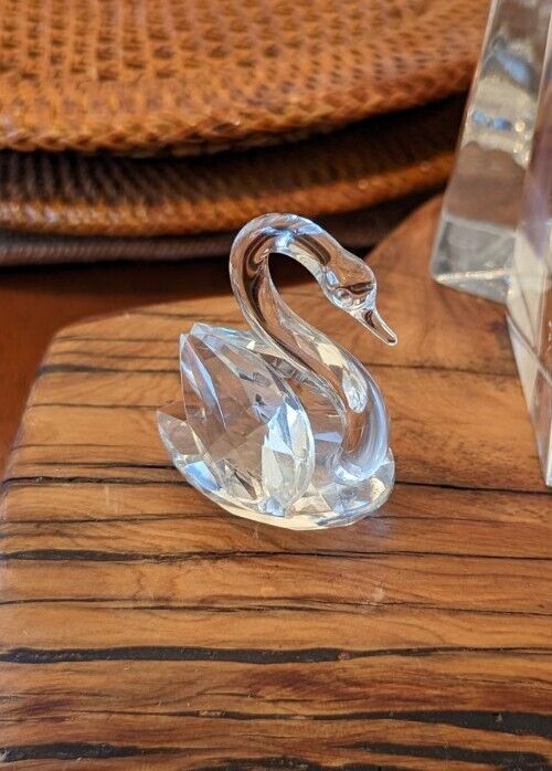 Vintage Miniature Cut Crystal Swan Figurine Beveled 2.25" Length