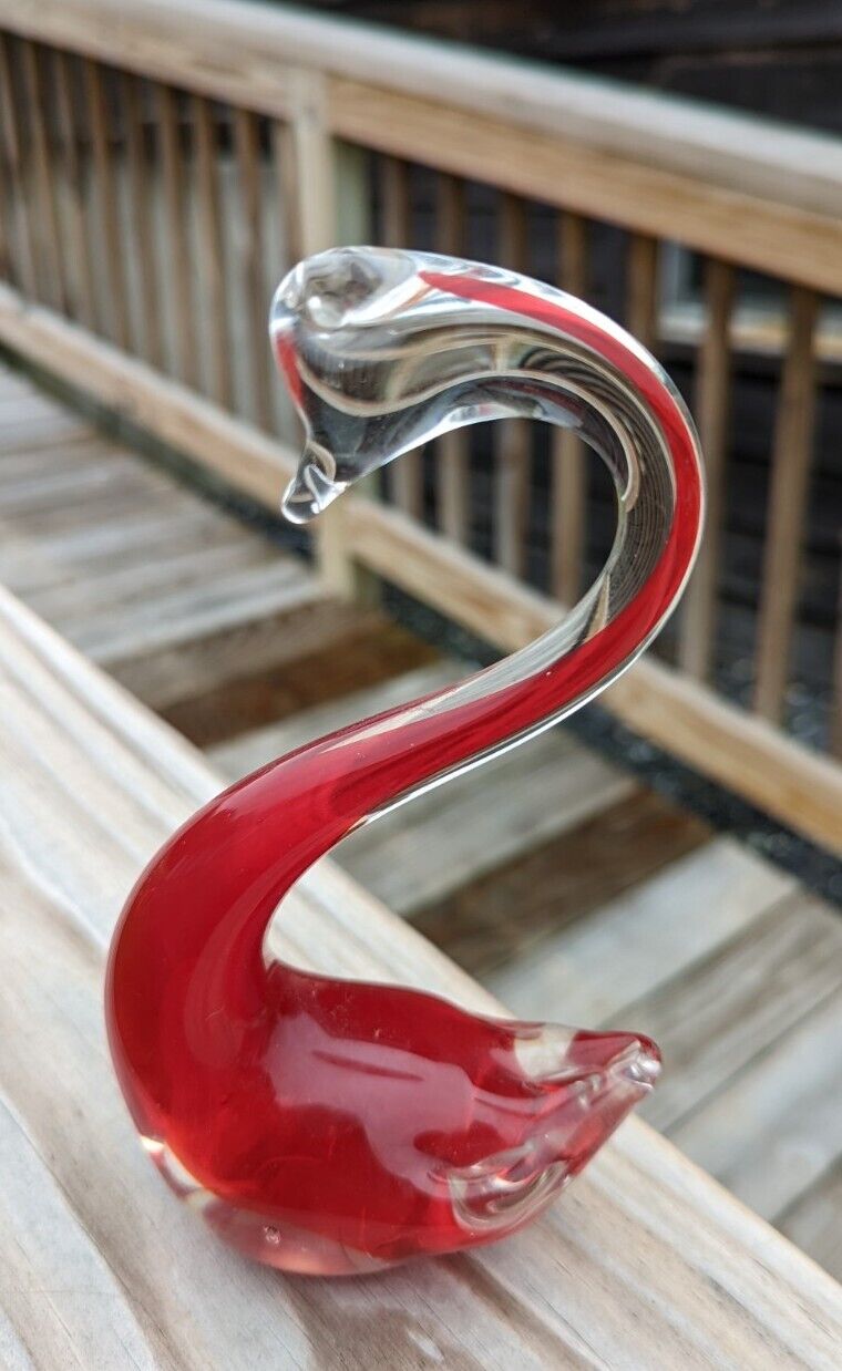 Vintage Red Glass Swan 5" Tall