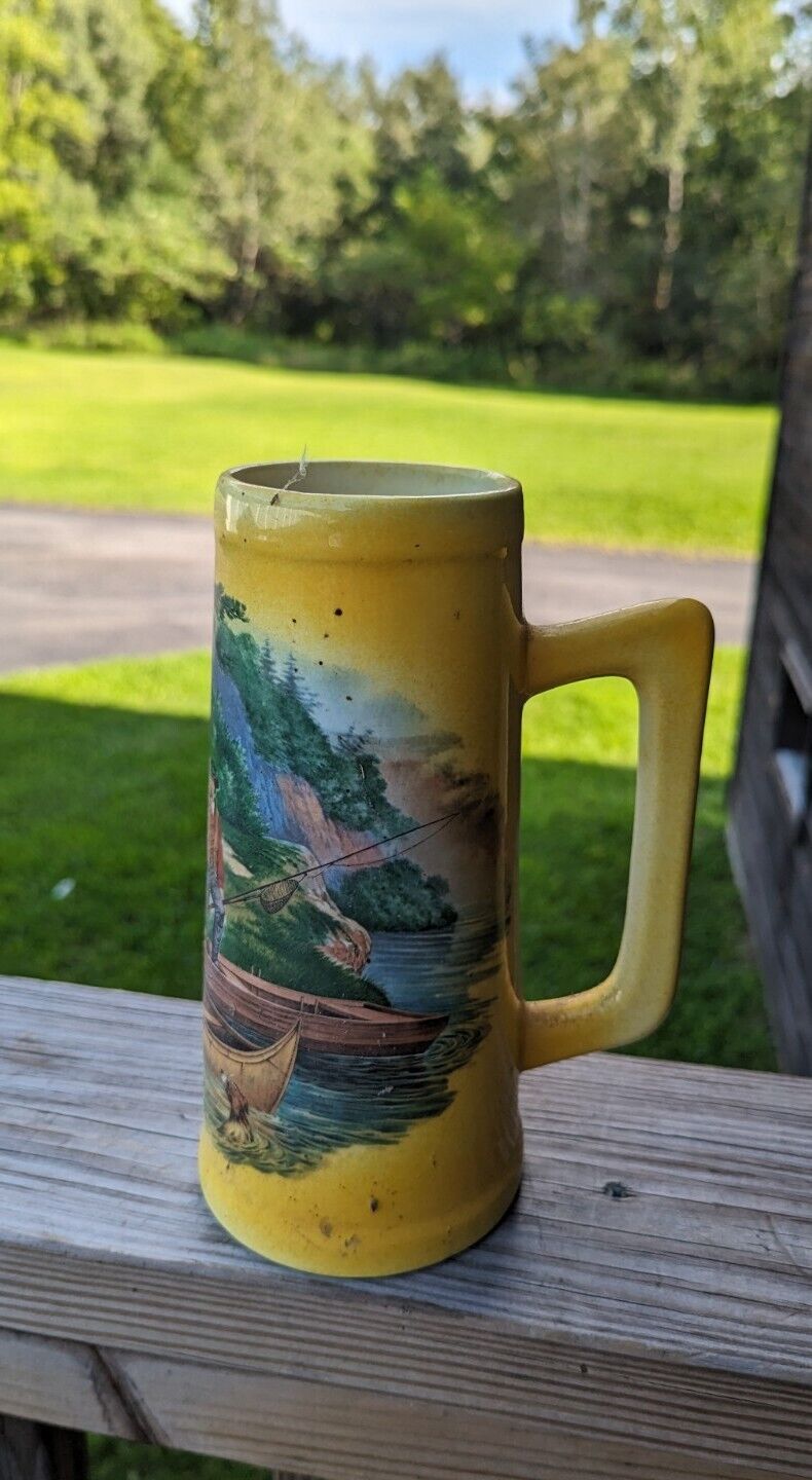 Starting Out Currier & Ives Ceramics Yellow Tall Beer Mug