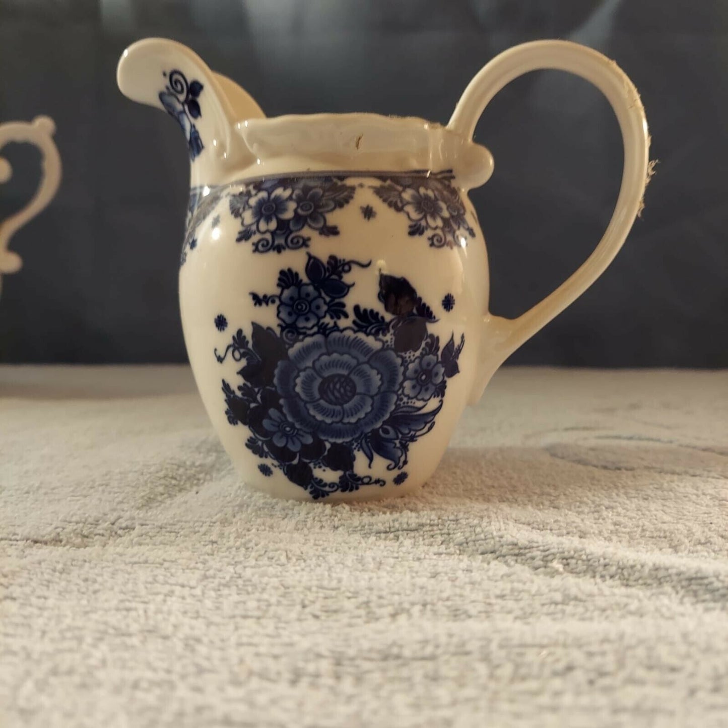 Set of Two London Pottery Blue White Victorian Floral Creamer Pitchers Tea