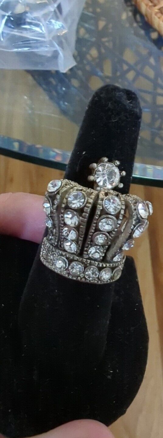 Vintage Royal Crown Ring Size 7 Rhinestone