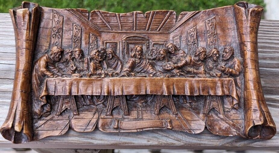 Vintage G. Muraro Ceramics Last Supper Plaque For Wall, 10" Long, Scroll Design