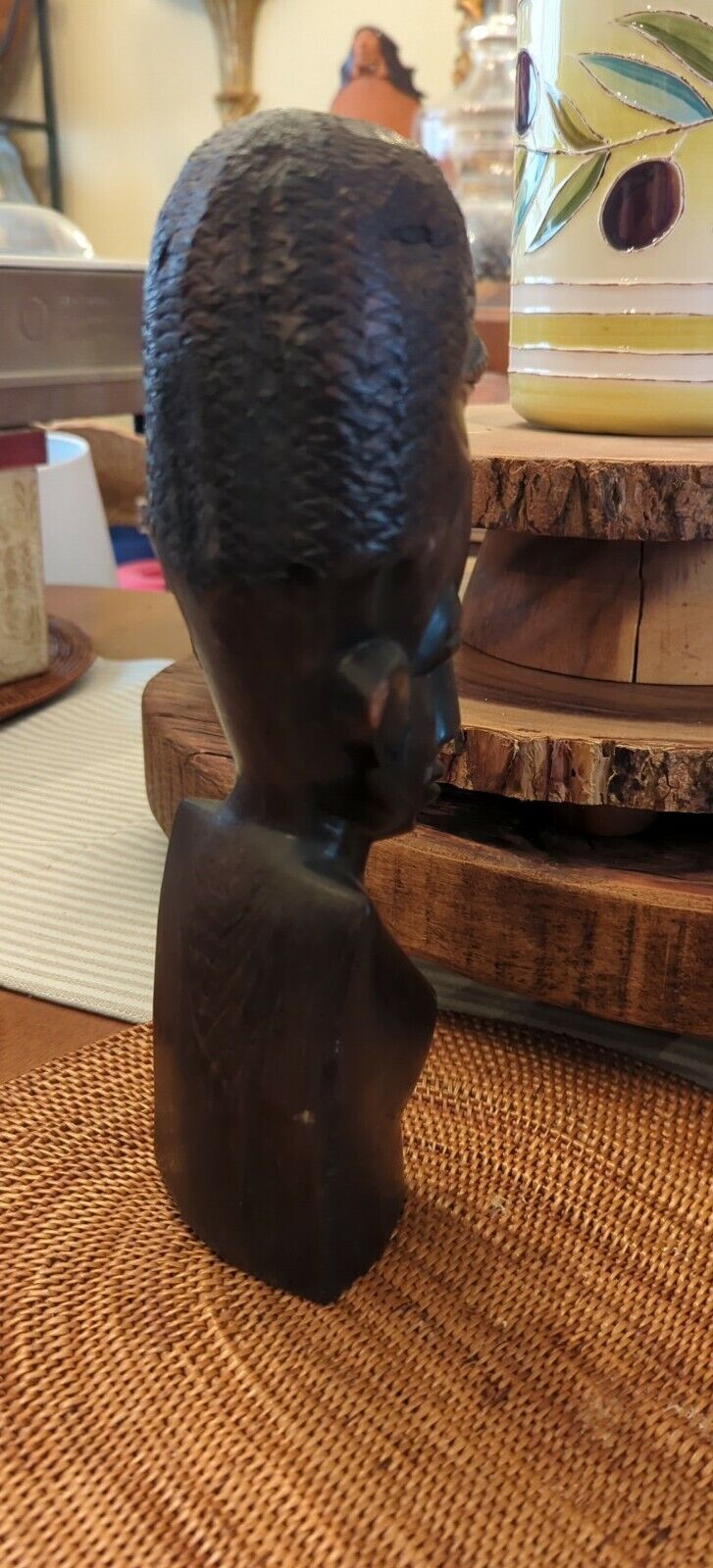 Original Kenyan Hand Carved African Woman Bust Head Ebony Wood Vintage