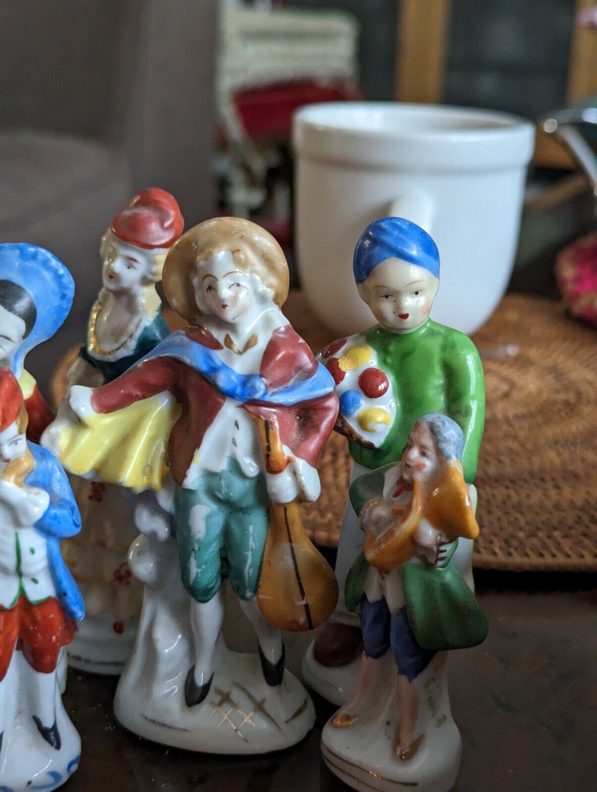 Porcelain Occupied Japan Seven Figurines Lot Mostly Victorian,  All Marked