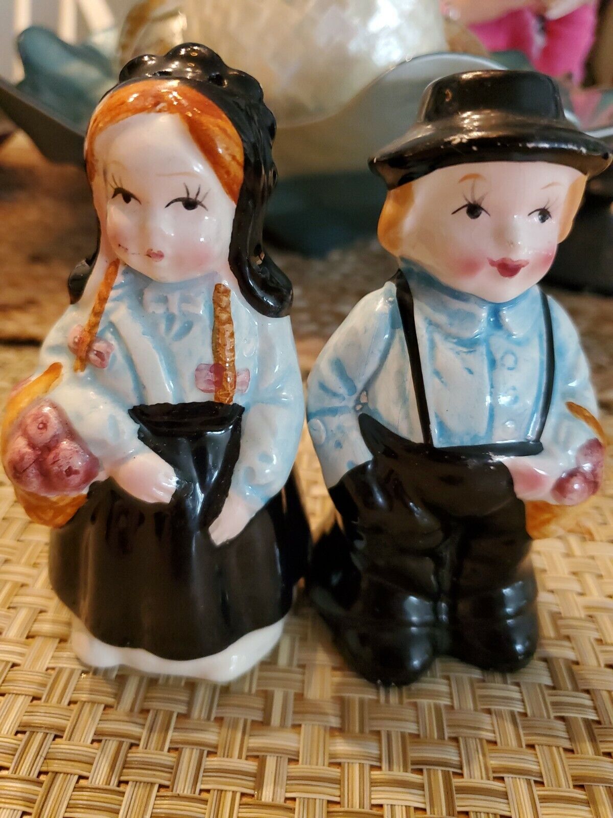 Vintage Large Porcelain Dutch Salt And Pepper Shakers 4.75" tall