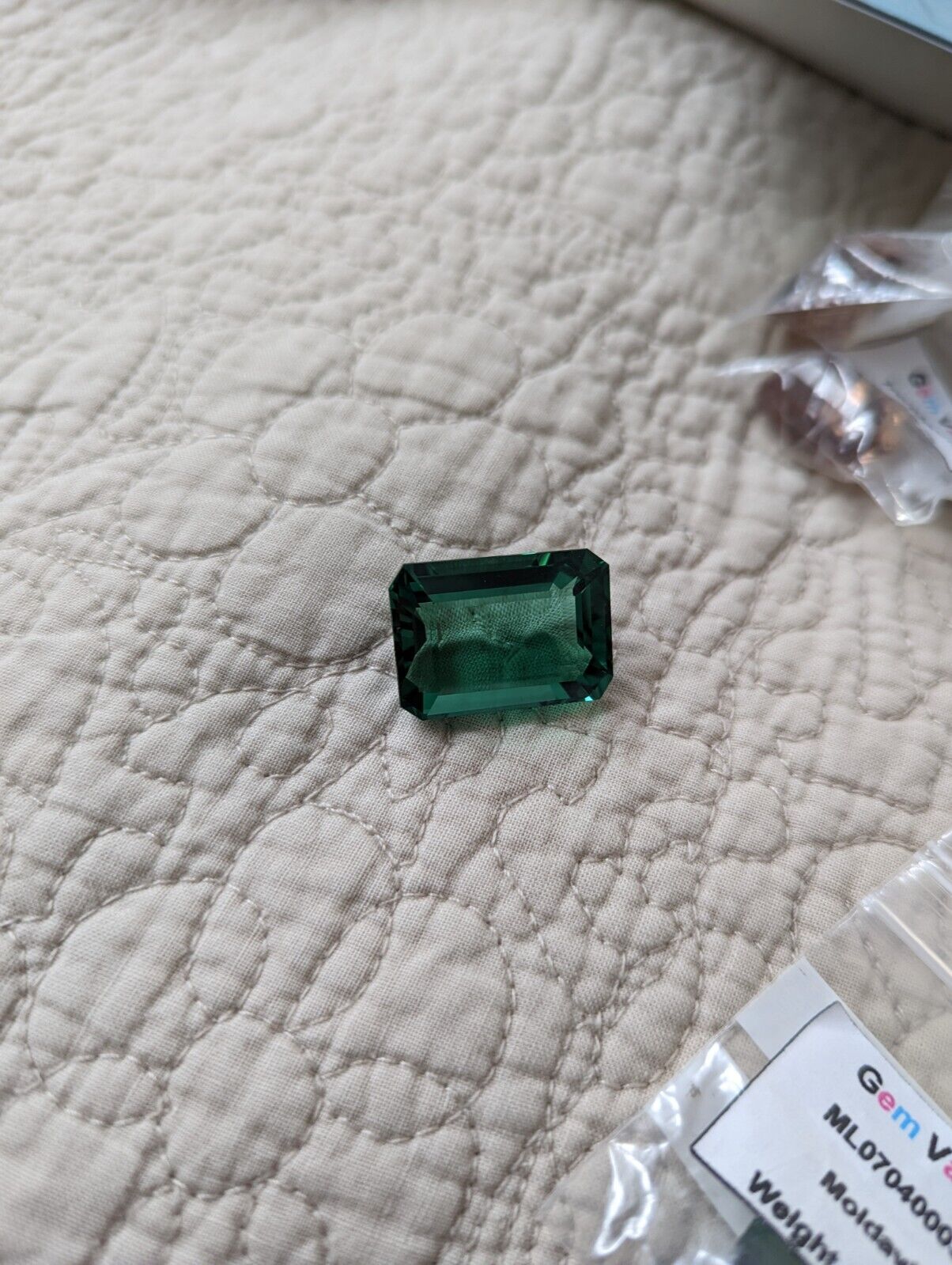 Large Moldavite Polished Faceted Emerald cut Stone 39.10 Ct  Green Beauty.