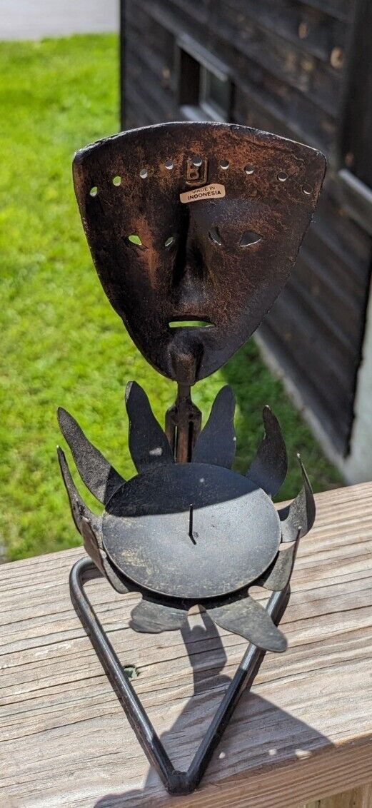 Unique Triangular Shaped Metal Mask Face Candle Holder From Indonesia