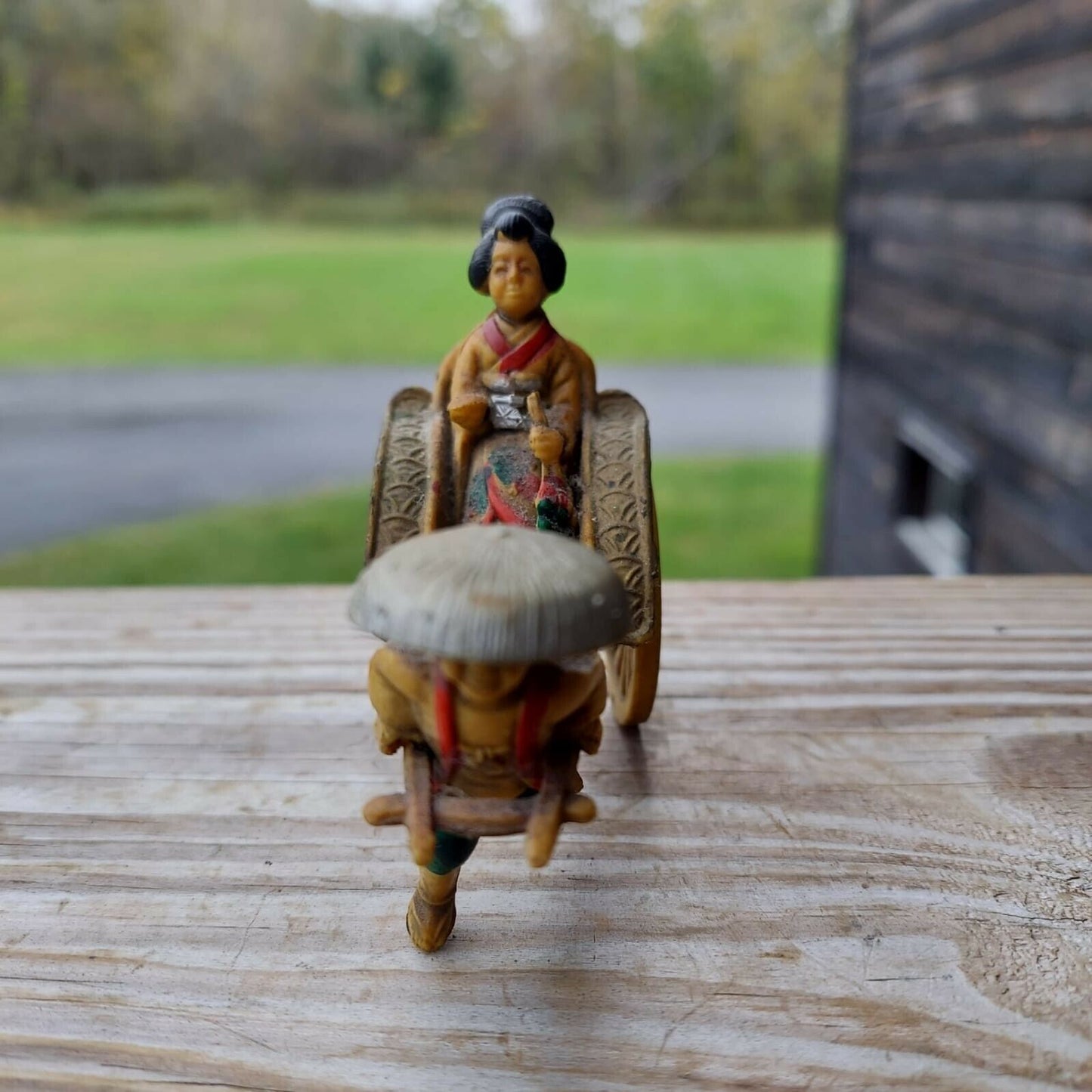 Vintage Asian Celluloid Man Pulling Rickshaw Figurine