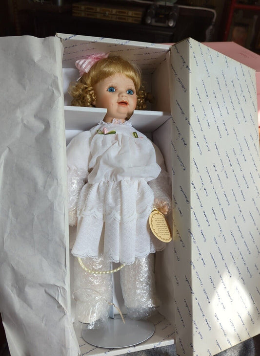 Duck House Porcelain Doll 12" NIB in White Dress