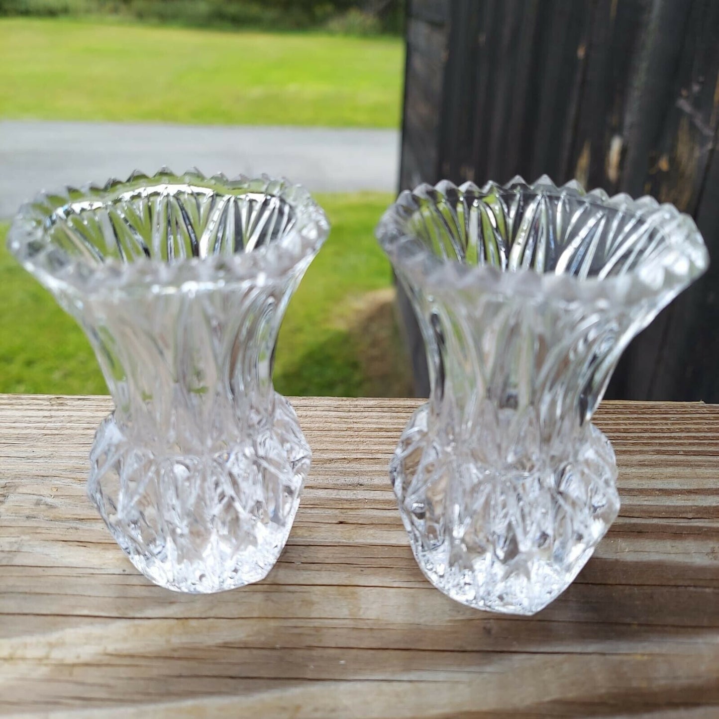 Vintage Pair Of Clear Cut Glass Toothpick Holders