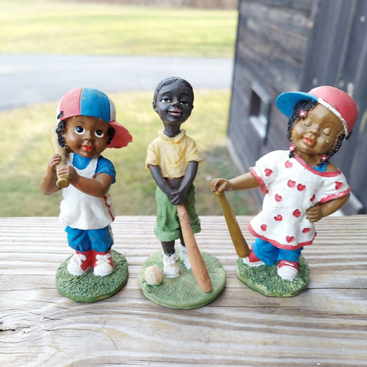 3 Shiah Yih Porcelain Figurines USA Boy and Girls in baseball attire figurines