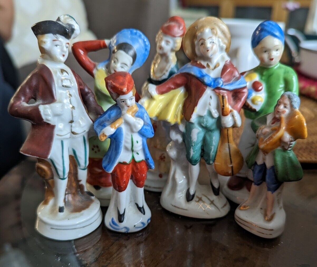 Porcelain Occupied Japan Seven Figurines Lot Mostly Victorian,  All Marked