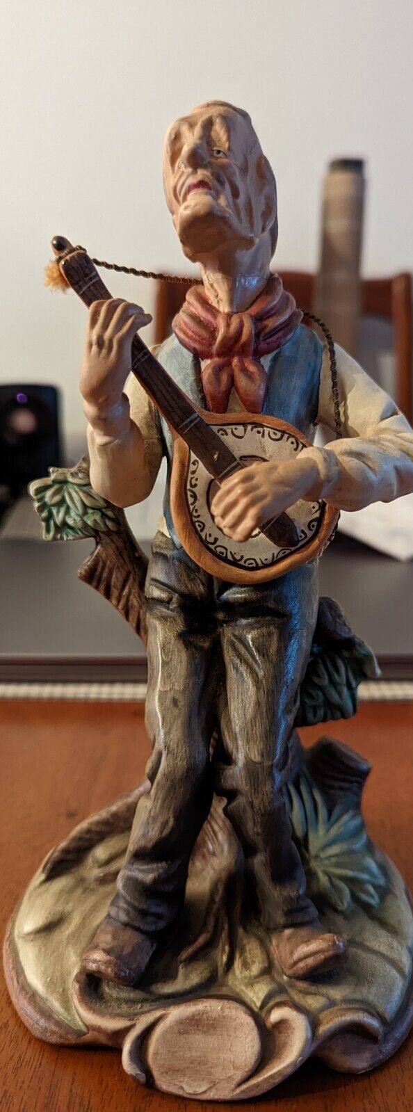 Vintage Man With Mandolin ceramic Figurine Made In Portugal 9" tall