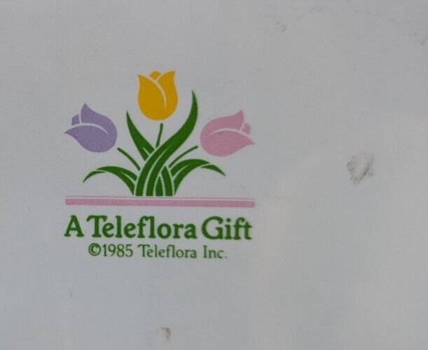 1985 Teleflora Gift Ceramic Watering Can Flower Pot Planter Tulips Spring Design