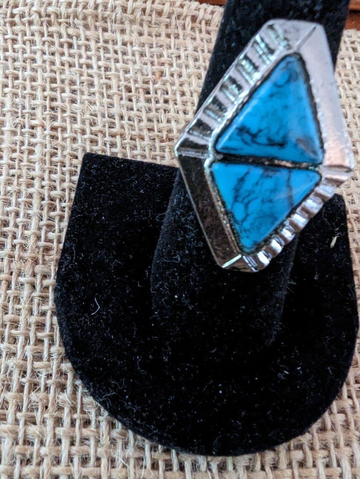 Large Turquoise Over Silver Tone Cocktail Ring Size Seven