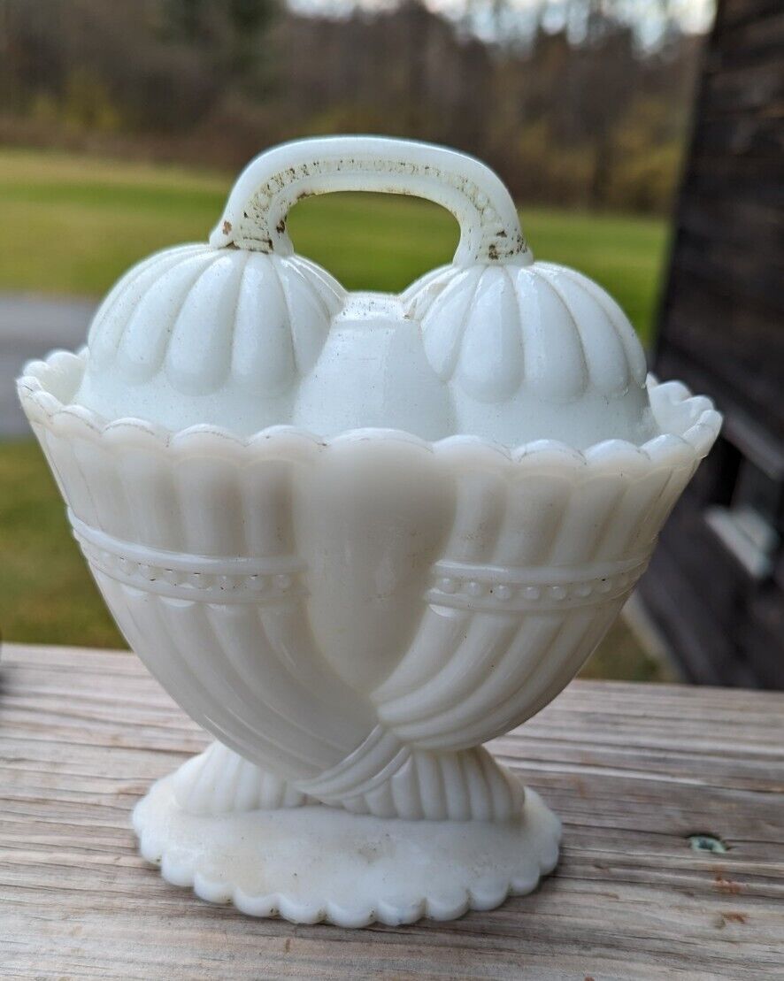 EAPG Milk Glass cornucopia covered sugar bowl Westmoreland