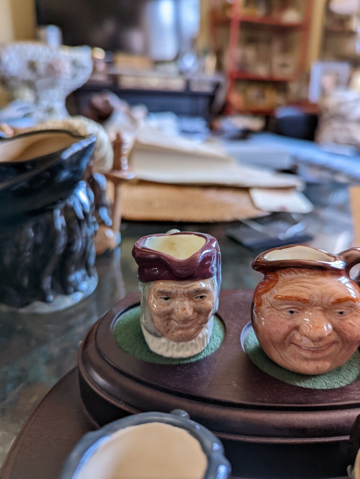 Six Miniatures Royal Doulton Mugs With Fine Wood Stand