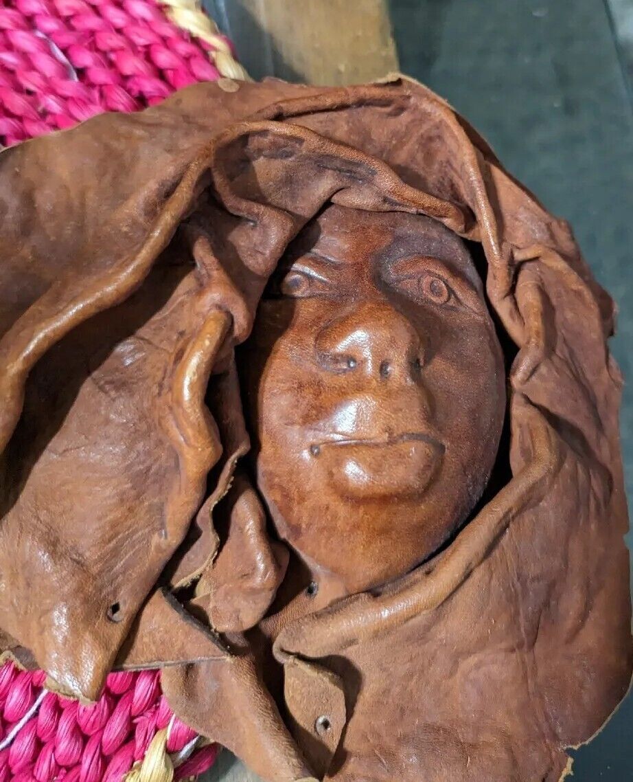 Hatian Leather Hide Woman's Face Art Mask hand made Caribbean beautifully rare