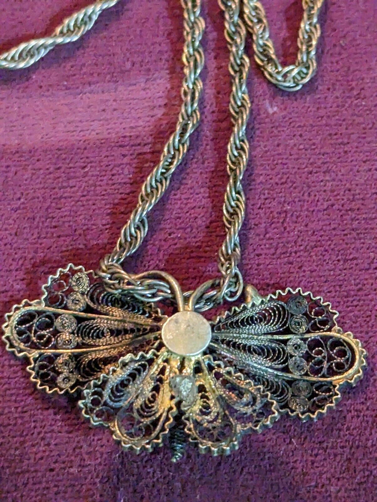 Intricate All Metalic Butterfly Rope 18" Pendant Necklace