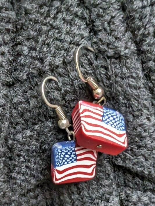 Wood Block American Flag Earings