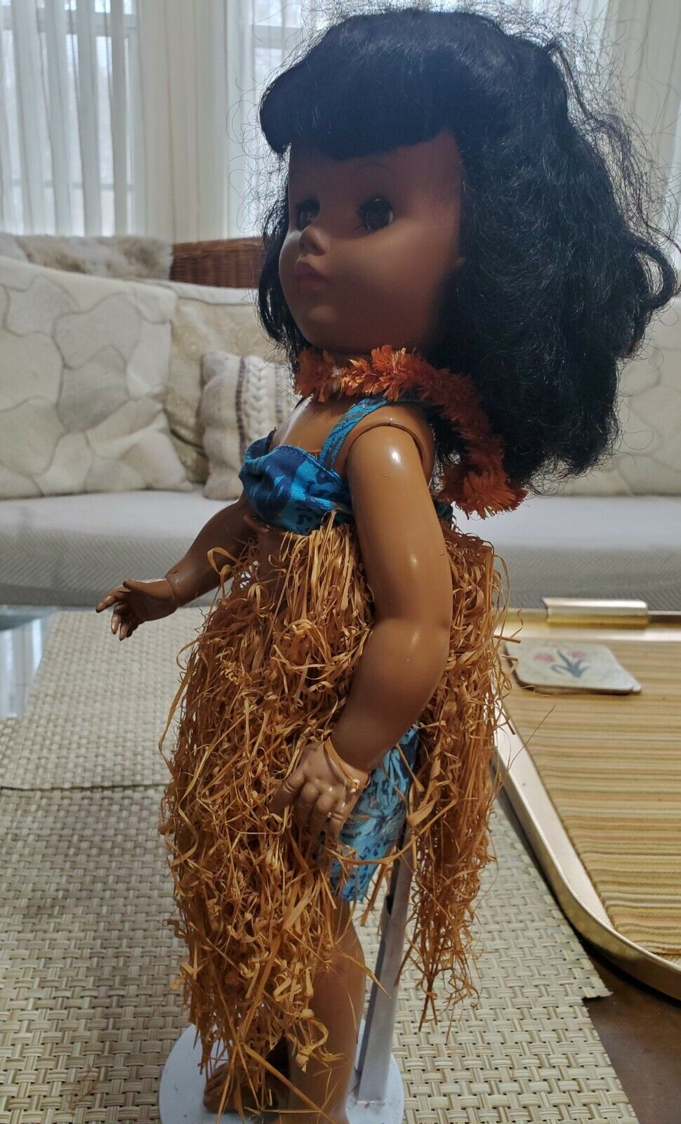 Polynesian Girl Porcelain Doll With Stand