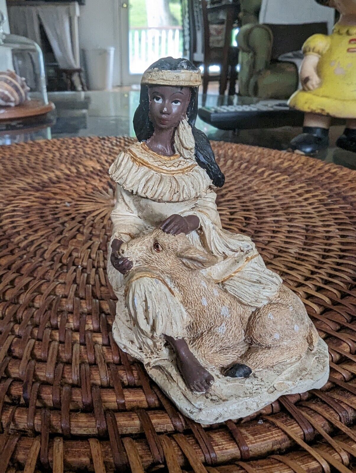 Beautiful Maiden With Deer In Lap Resin 4" Figurine