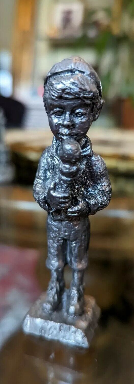 Michael Ricker Pewter  Boy Eating Ice Cream Cone  Figurine  -  Detailed 3" tall