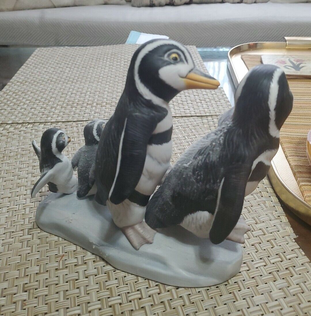 Franklin Mint "Walk This Way" Penguin Family  M Emblem Porcelain 1989 Figurines