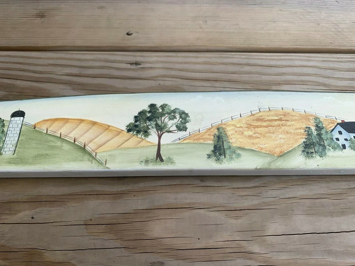 Signed Wooden Wall Art of Barn Farm scene hand Painting