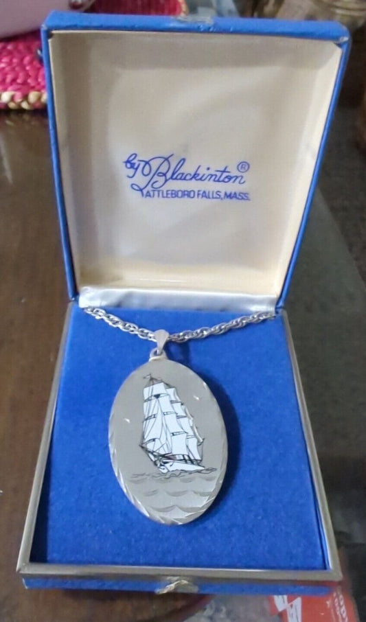 Blackinton Mass USA Sails Ship Large Pewter Pendant And Chain New In Box