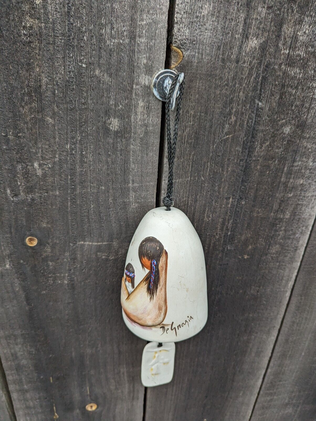 Vintage DeGrazia Native American Pottery Bell WindChime HandPainted Mother Child