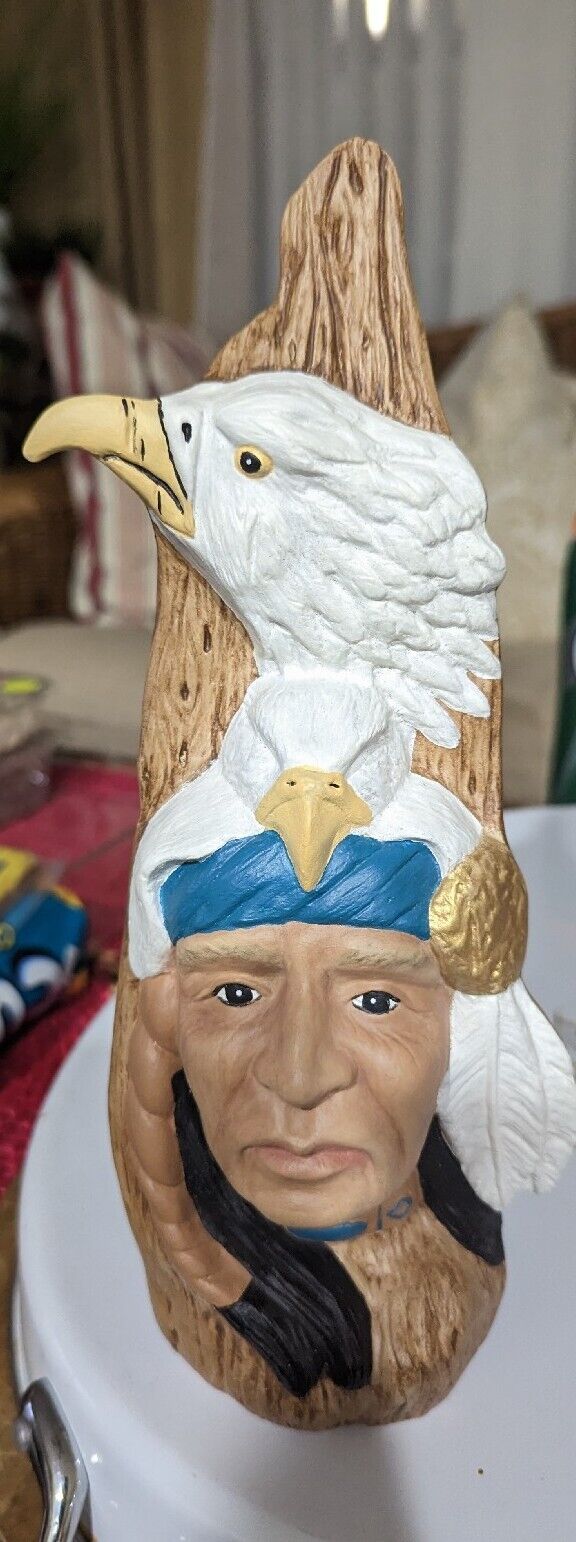 Native American With White Eagle Ceramic Figurine Approx 11" Tall