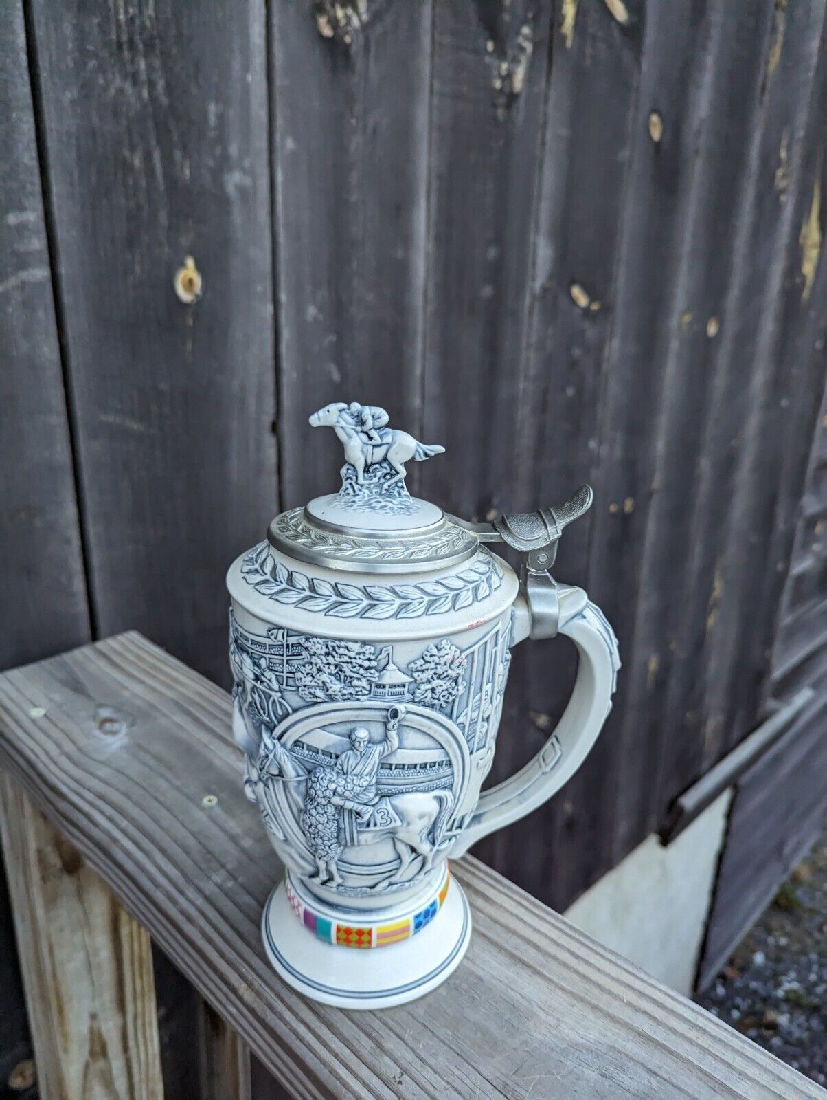 Vintage 1992 Avon “Winners Circle” Ceramic Stein w/ Pewter Lid 58240 M-Brazil