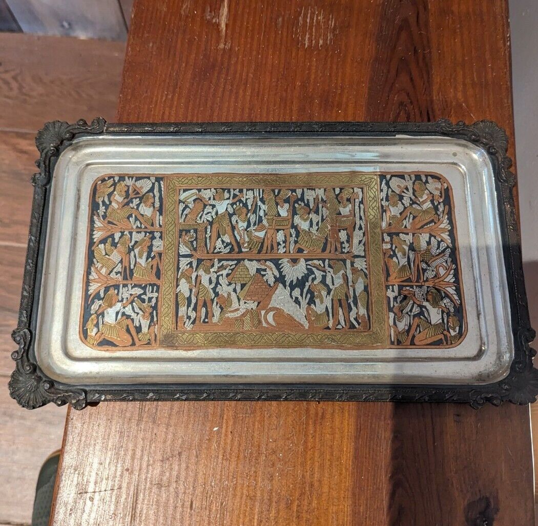 Vintage Egyptian Metal Rectangle Tray 12"X5"