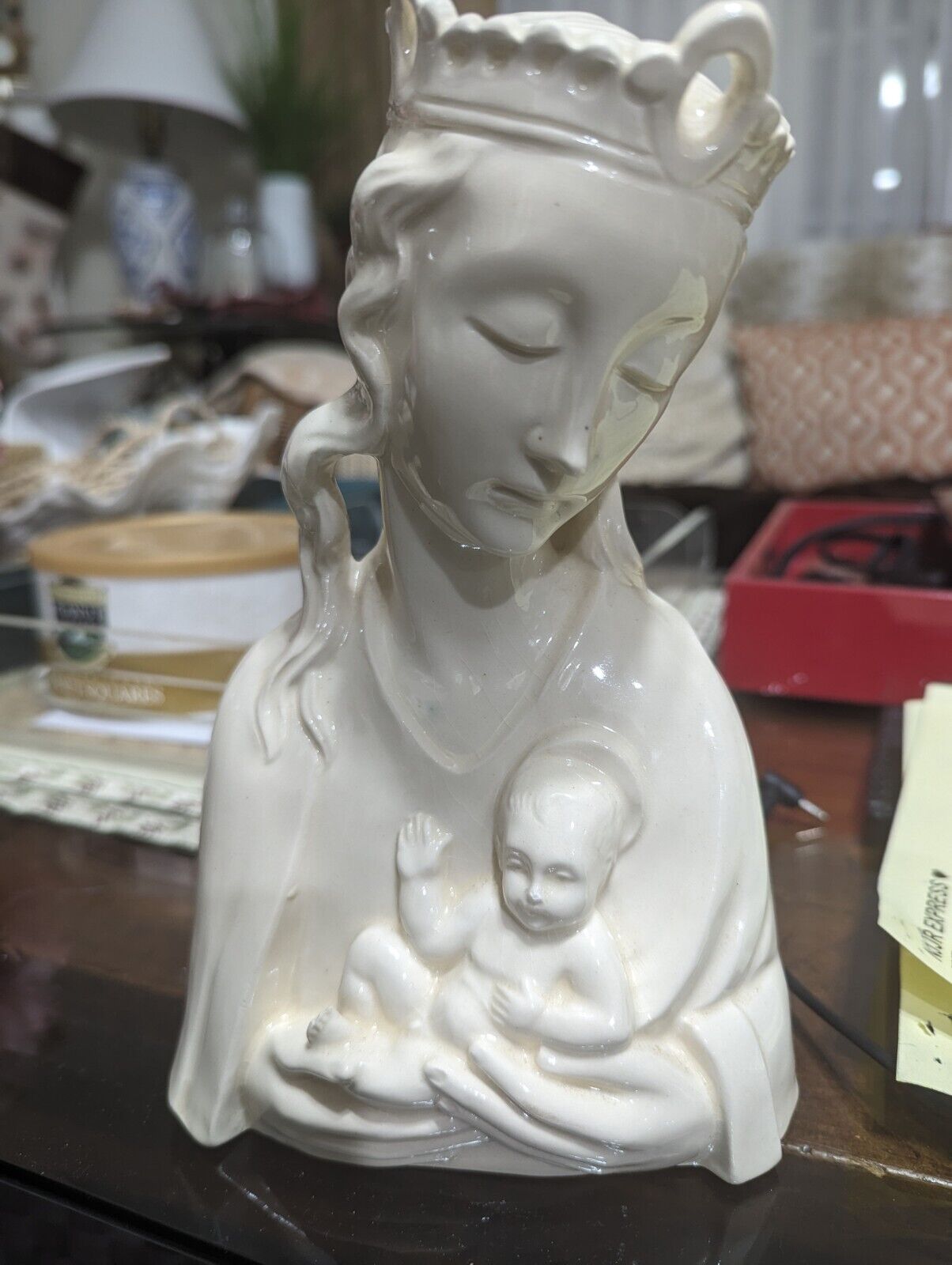 ART DECO BOHEMIA VIRGIN MARY WITH BABY JESUS SCULPTURE  IDA