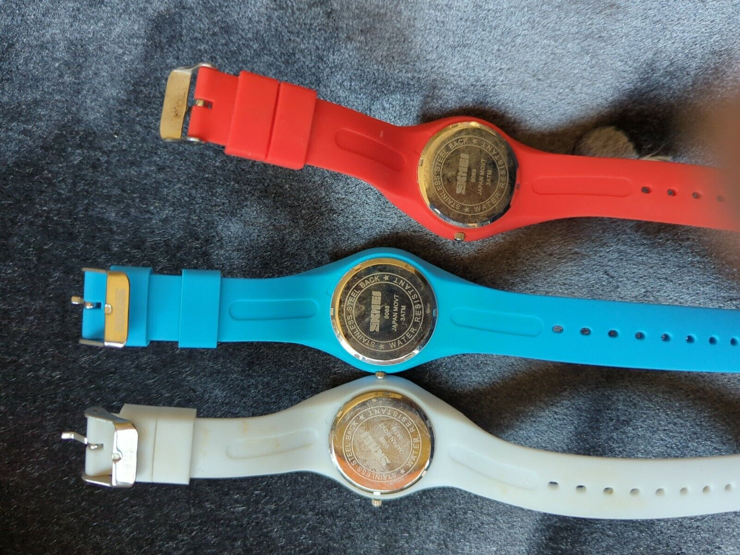 Three Skmei Rubber Band Watches Red White And Blue Japan movement Lot