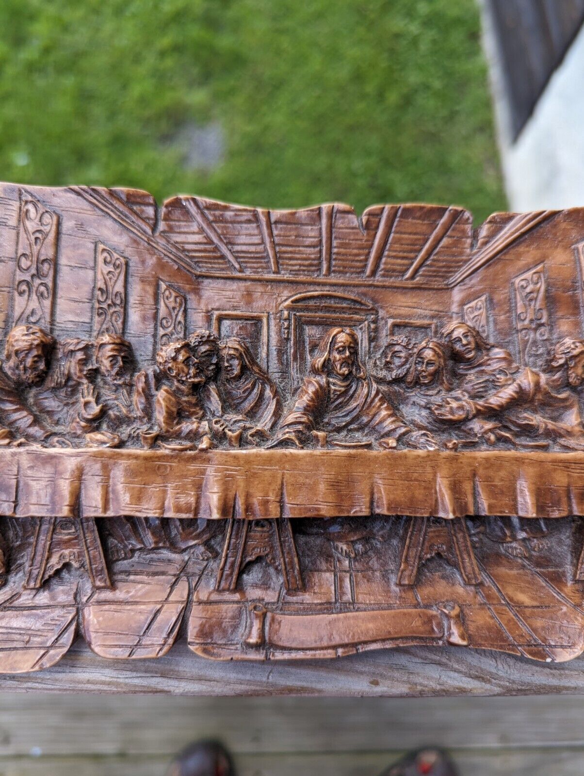 Vintage G. Muraro Ceramics Last Supper Plaque For Wall, 10" Long, Scroll Design