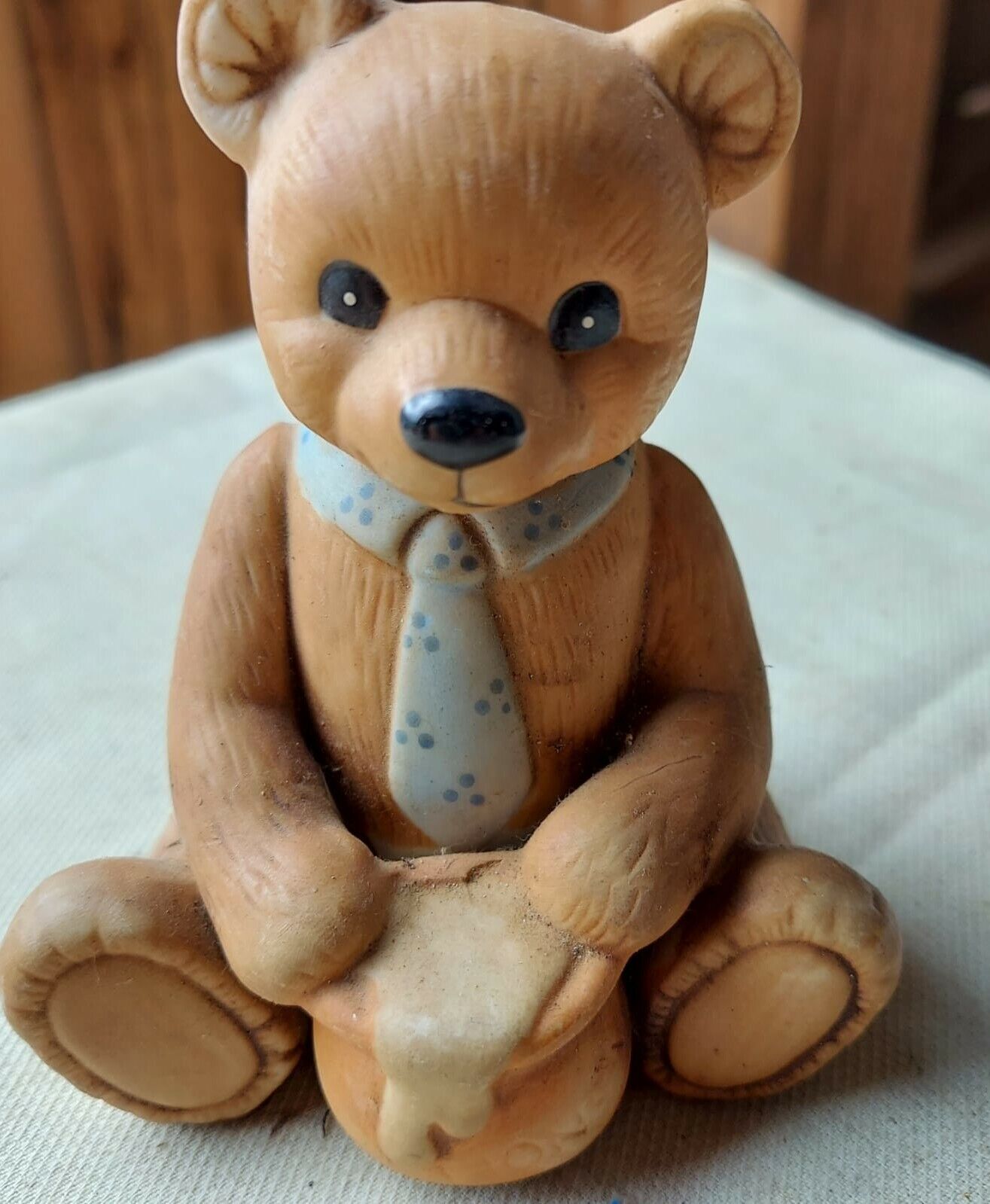 Vintage Homco Figurine Boy Bear with Blue Tie and Honey Pot - #1405