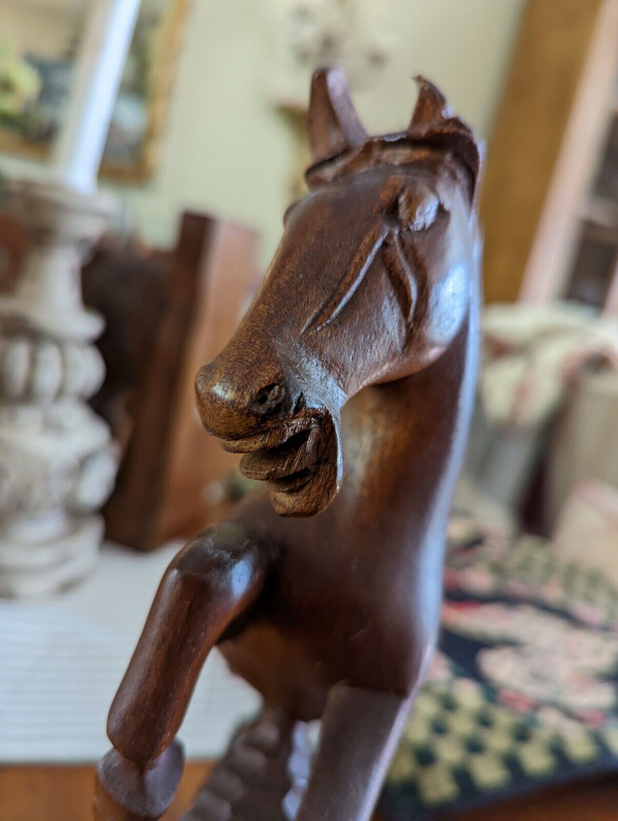 Vintage Solid Wood Carved Horse About 9" Tall By 5" Wide