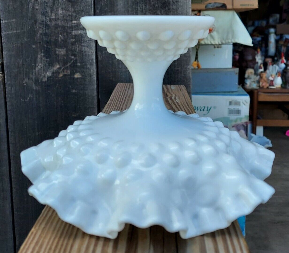 Vintage White Hobnail Milk Glass Footed Compote plate