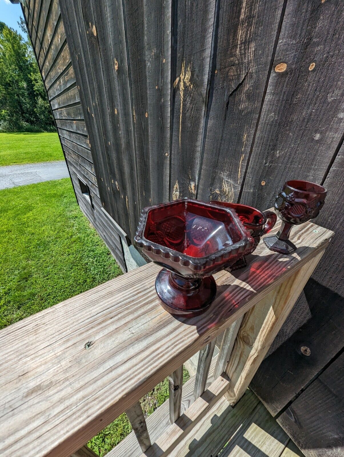 Three Avon Ruby Red Glass Ware Lot