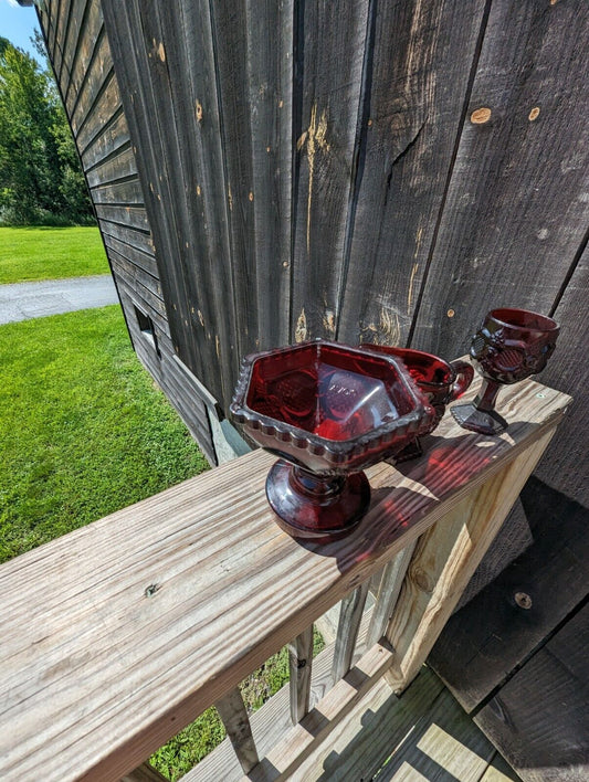 Three Avon Ruby Red Glass Ware Lot