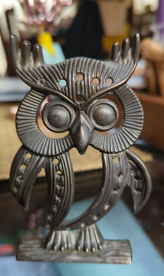 Vintage Silver Plated Made In Hong Kong Owl On A Branch Figurine