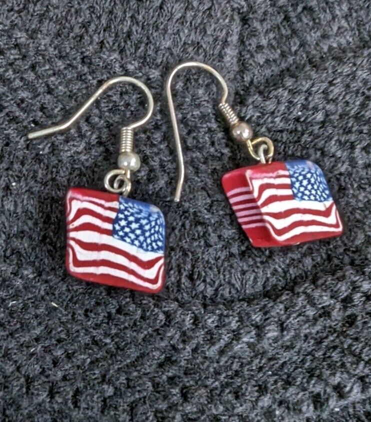 Wood Block American Flag Earings