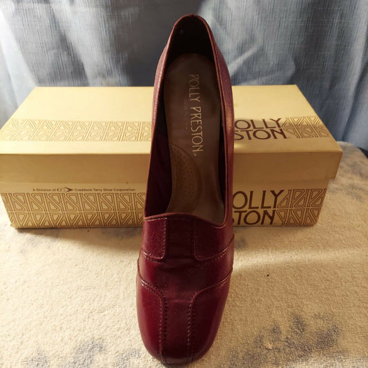 Vintage 1982 Polly Preston Bon Jour  Shoes Red Wine Color Size 7.5M