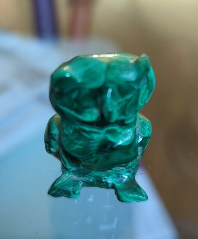 Vintage Hand Carved Two Inches Malachite Owl Figurine