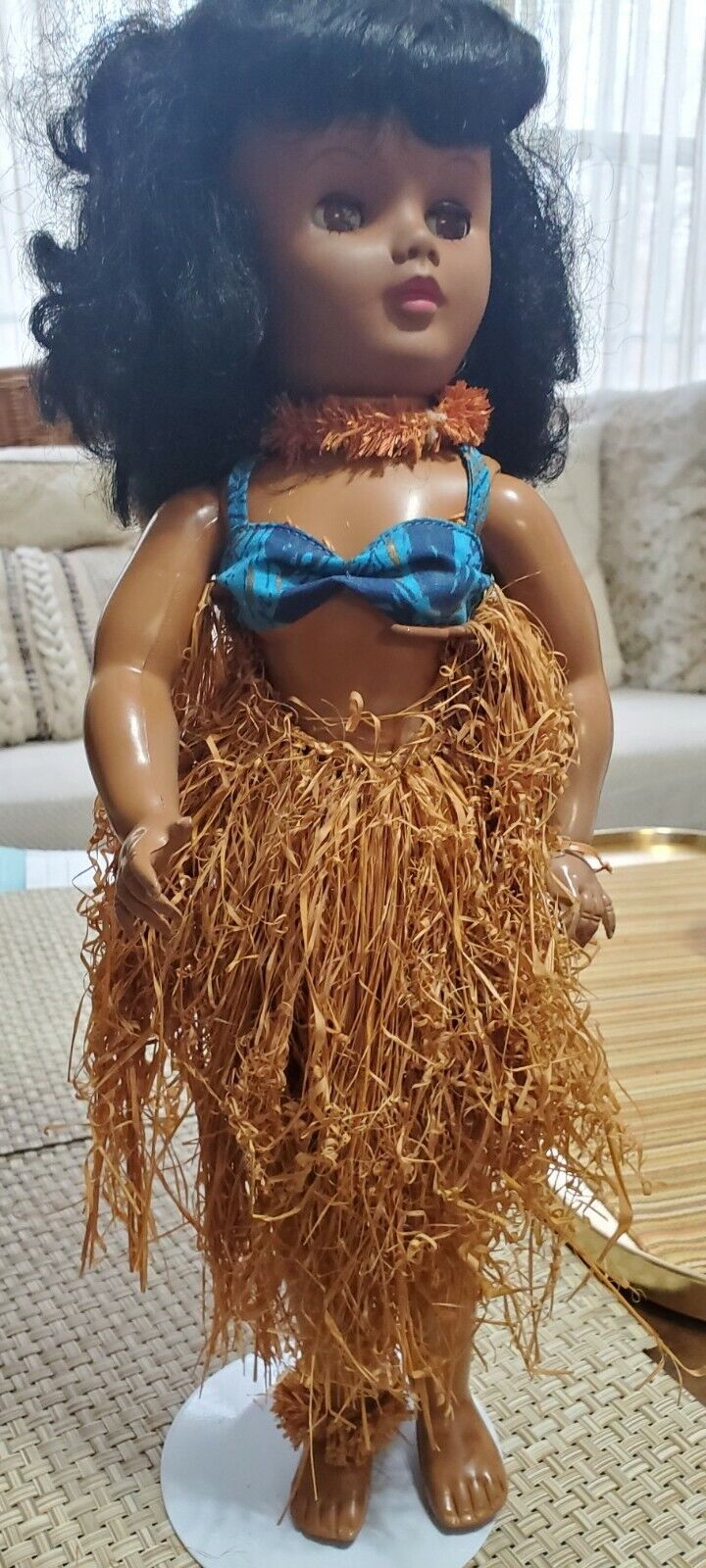 Polynesian Girl Porcelain Doll With Stand