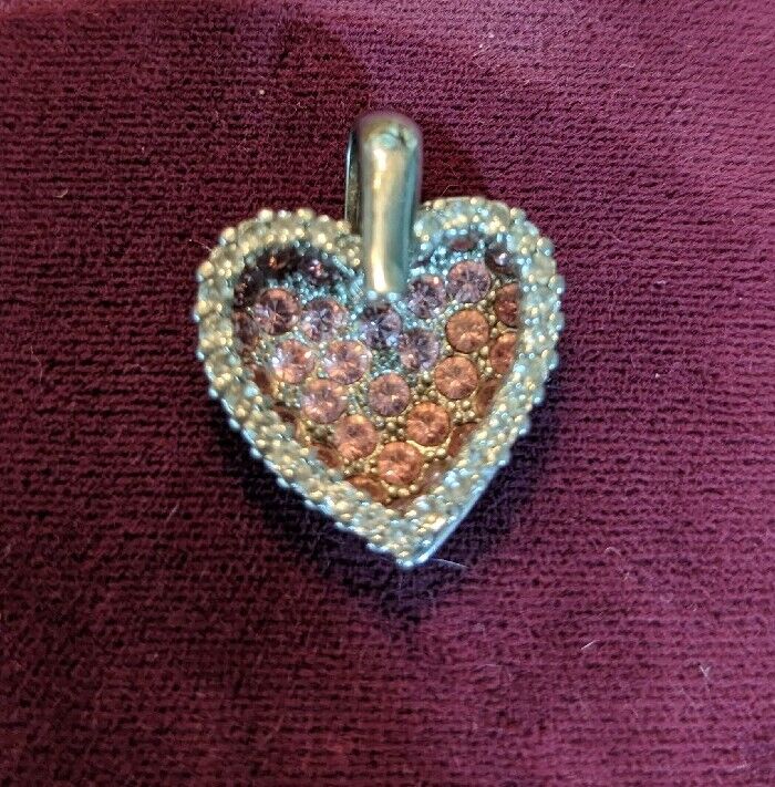 Pink Heart Double Pendant Cubic Zirconia Sterling Silver .925