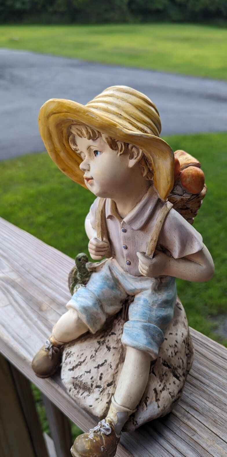 Large Tiered Daydreaming Innocent Young Homco Boy Sitting Down On Rock Figurine